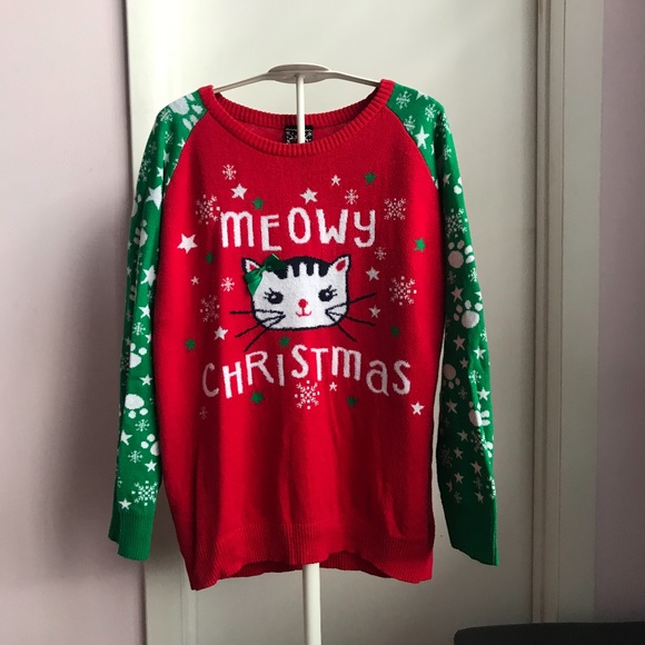 Well Worn Other - “Meowy Christmas" Red & Green Christmas Sweater